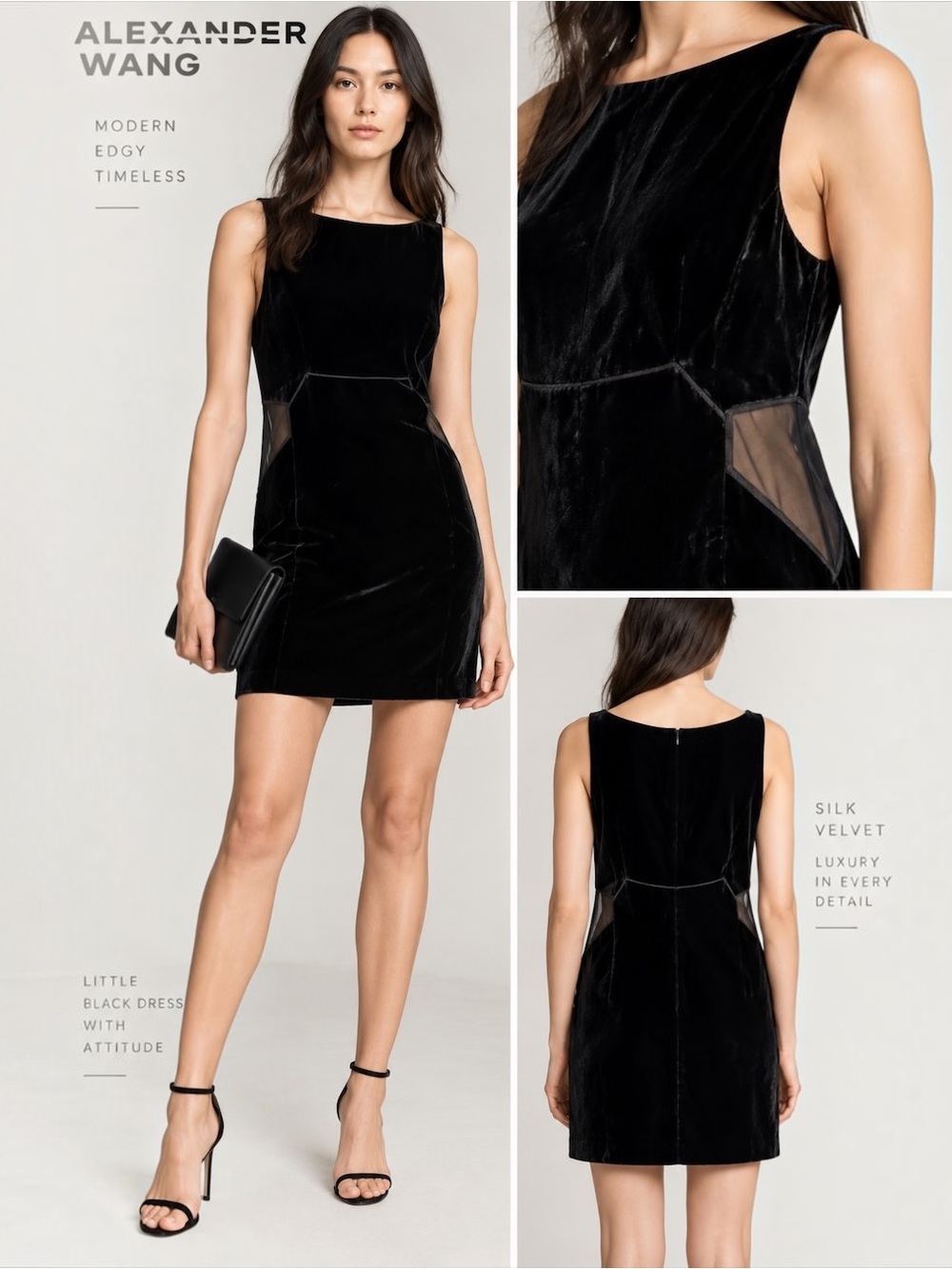 Alexander Wang Black Silk Velvet Sheer Panel Mini Dress Size 6
